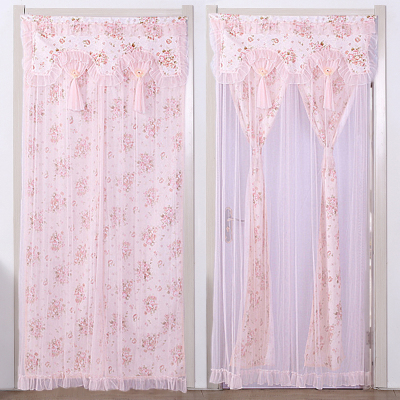 魔术贴闪电客帘免打孔卧室双层夏季防蚊隔断帘家用挡风纱网遮挡帘布帘魔术贴-双开-花蜜粉宽100*高210cm