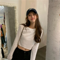 长袖白色打底衫韩版短款露脐T恤女春秋装新款薄款修身显瘦上衣潮