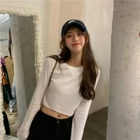 长袖白色打底衫韩版短款露脐T恤女春秋装新款薄款修身显瘦上衣潮