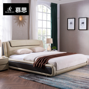 慕思主卧大床皮艺床软包床简约轻奢现代北欧实木婚床真皮床W001手抓包 BCQ2-109
