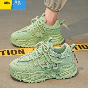聚范莆田男鞋秋季网面透气小众增高运动厚底休闲网红绿色老爹潮鞋