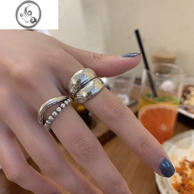 JiMi韩国东大门戒指女简约波浪光形面实心潮人冷淡风情侣指环戒指女款