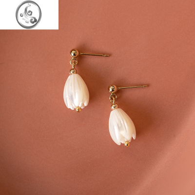 JiMiA白兰花丢了一只耳环女森系感耳钉耳夹轻奢小众设计复古茶系