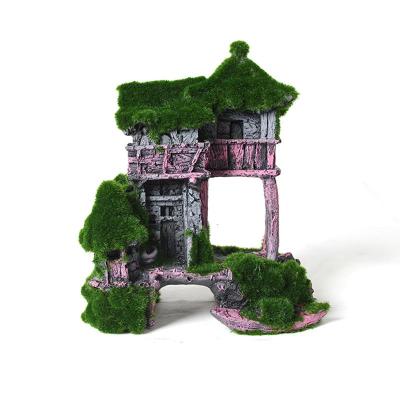 鱼缸水族箱鱼池假山造景装饰仿真生态复古苔藓石屋