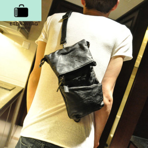 新款韩版男包 时尚百搭小胸包 单肩斜挎包 潮男小挎背包潮包NEW LAKE 黑色胸包男士单肩包 黑色胸包