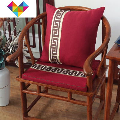 红木沙发坐垫新中式客厅四季通用中国风圈椅太师椅防滑椅垫可拆洗z酒红色加条定制落手枕15*15*50cm御蓝锦