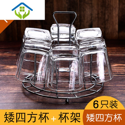 御蓝锦家用玻璃杯套装6只装带把开水泡茶杯啤酒白酒杯果汁杯喝水杯耐热