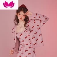 七斓GirlyFancyClub樱桃派甜欲少女套装裙粉色开衫荷叶针织吊带连衣裙