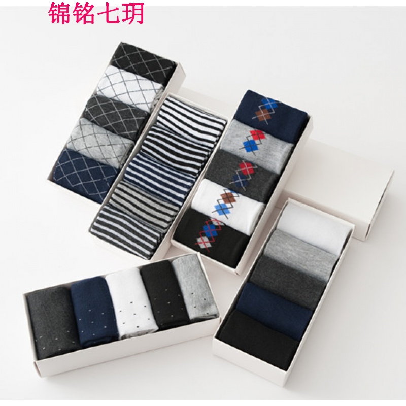 锦铭七玥一件 袜子春夏四季棉袜中筒袜男士时尚休闲运动袜五双礼盒装