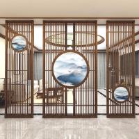 新中式屏风隔断客厅入户北欧栅栏轻奢风屏风实木镂空半透纱画座屏 定制胡桃木联系客服改价 整装