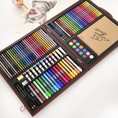 得力(deli）儿童画笔画画工具套装女学生美术绘画初学者套装礼盒猪年103件绘画套装(木盒包装)