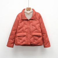 新款简约女式90绒女装立领压胶纯色羽绒服短款大码外套