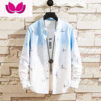 七斓春季薄款男士衬衫男装外套韩版潮流青少年渐变休闲长袖寸衫衬衣男