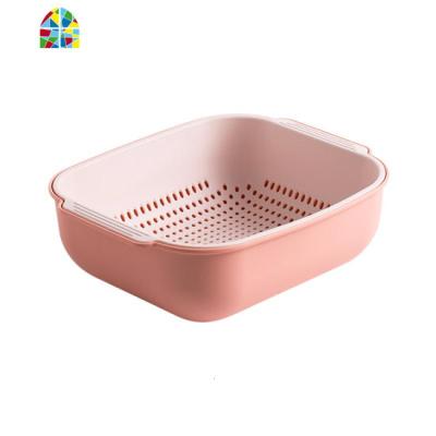 塑料洗菜篮水果盆洗水果家用圆形水果篮厨房洗菜盆 FENGHOU 方形粉色大号