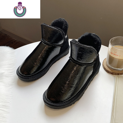 FISHBASKET雪地靴女短筒2020年冬季新款加绒加厚底一脚蹬防水保暖学生二棉鞋靴子