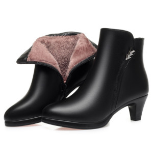 短靴女秋冬新款不累脚舒适棉鞋中跟加绒靴子中年女士皮鞋尖头单靴