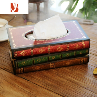 三维工匠创意时尚假书抽纸盒客厅家用茶几个性纸巾盒 美式复古书形收纳盒 红色仿真书纸巾盒