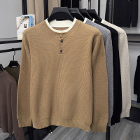 2025秋冬季新款假两件圆领毛衣男时尚青年加厚保暖打底男士针织衫