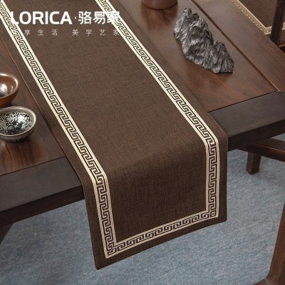 美式桌旗新中式禅意茶旗布现代简约茶几餐桌北欧电视柜布床旗定制福延年-咖色（平角款）33*390cm