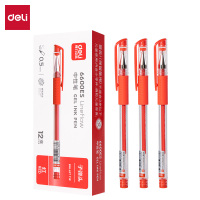得力6600ES中性笔水笔0.5mm 红色 子弹头签字笔 12支/盒 (12盒装)