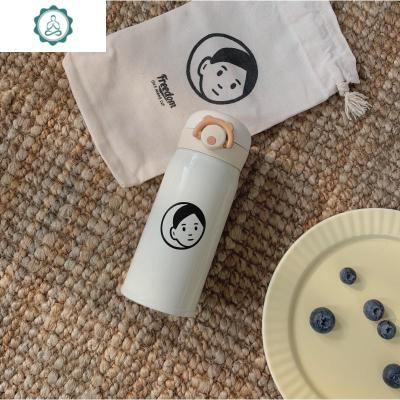 ins简约便携情侣保温杯白色小人头像可爱水杯男女学生不锈钢杯子 封后