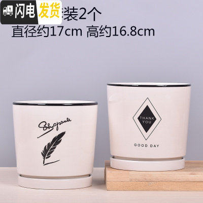 三维工匠欧式花盆陶瓷大号多肉绿萝植物花盆塑料小花盆 TA05套装2个带托盘 大花盆容器