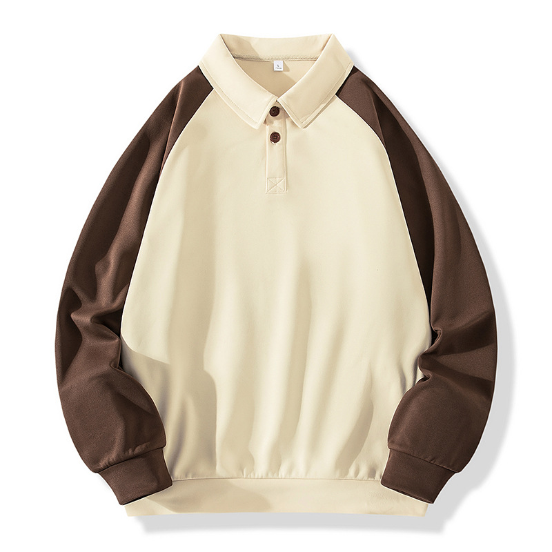 春秋季男士卫衣休闲运动宽松港风拼色翻领Polo衫长袖男T恤打底衫