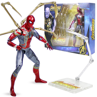 正版钢铁侠玩具漫威手办复仇者联盟4模型玩具蜘蛛侠美国队长人偶办公桌面公仔玩具模型摆件透明支架版-钢铁蜘蛛侠1903