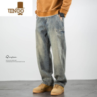 YANXU美式休闲黄泥染牛仔裤男直筒宽松休闲潮牌长裤春季复古垂感阔腿裤