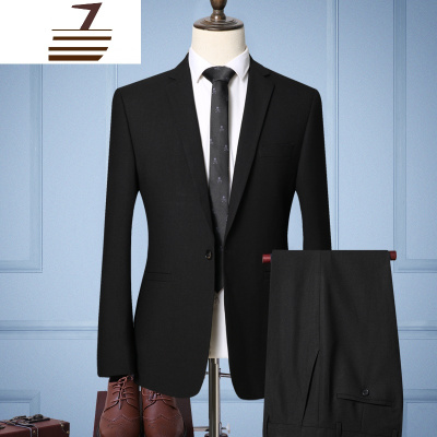 NEWLAKE西服男士俩件套商务修身职业正装西装伴郎服韩版新郎结婚礼服