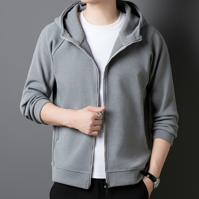 纯色连帽户外休闲外套简约时尚拉链免烫运动夹克出行男装拉链卫衣