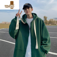 YANXU墨绿色拉链开衫卫衣男美式高街硬挺连帽oversize情侣外套