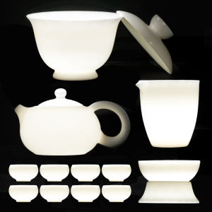 MULTIPOTENT中国白羊脂玉瓷功夫茶具套装西施壶禅定杯 如脂玉12头礼盒套装