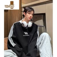 YANXU卫衣男士秋季新款美式复古潮牌青少年宽松三条杠运动休闲无帽外套