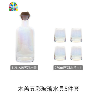 北欧凉水壶玻璃可高温壶家用凉水玻璃凉水杯套装家用冷水壶 FENGHOU 五彩冷水壶+260ml五彩杯4只+银色托盘