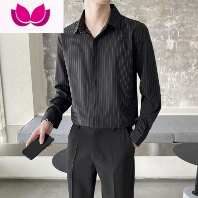 七斓条纹衬衫男长袖2022新款皱免烫商务休闲衬衣高级感寸衫男