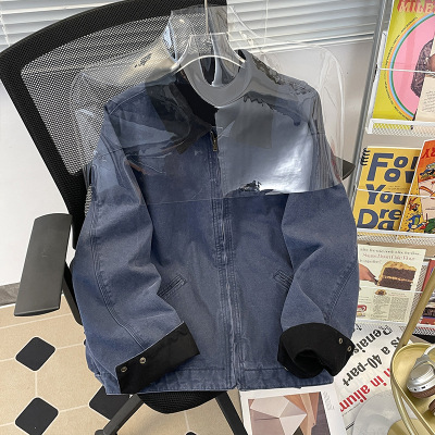 男装夹克春秋季新款复古水洗做旧潮牌上衣宽松翻领时尚夹克男外套