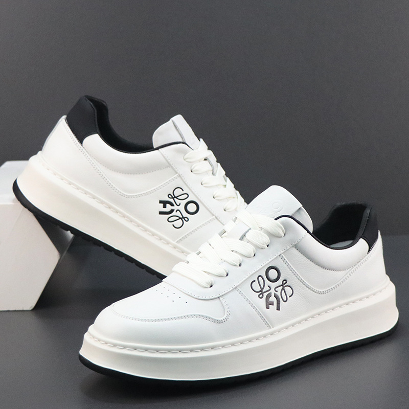 真皮运动鞋男头层牛皮小白鞋厚底轻便软底休闲板鞋潮流百搭男鞋子