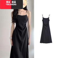 YIBUSHENG赫本风黑色吊带连衣裙子女季2024新款收腰显瘦高级感气质小黑裙