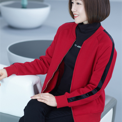 广赫卫衣女加绒加厚秋冬不带帽子妈妈款大码拉链宽松长袖百搭上衣外套卫衣