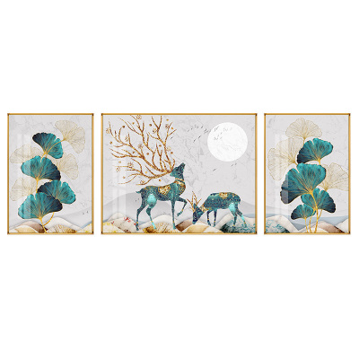 家柏饰(CORATED)鹿风水家居客厅餐厅沙发背后挂画三件套银杏叶大象装饰画