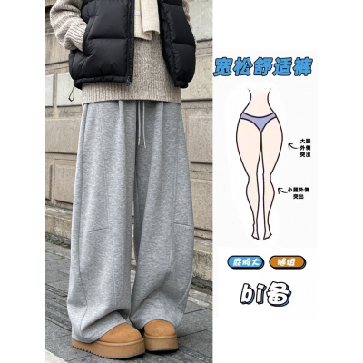 羊羔绒加绒卫裤女新款秋冬加厚镰刀裤胖mm大码运动阔腿裤_879_485