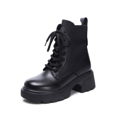 头层牛皮马丁靴女冬季新小个子配裙英伦风复古百搭短靴