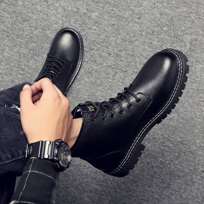 Ideamini男款马丁靴秋冬季男士靴子高帮工装靴黑色潮流休闲英伦牛皮靴靴子