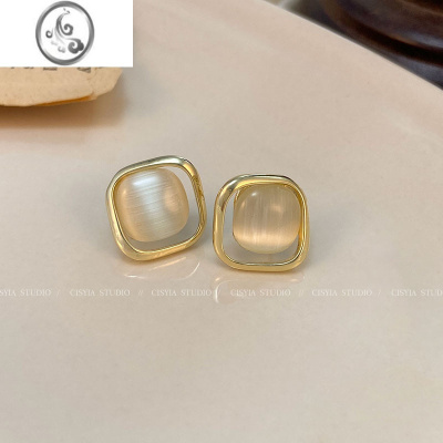 JiMi高级感猫眼石耳钉女2023新款洋气轻奢小众设计感气质耳饰耳环