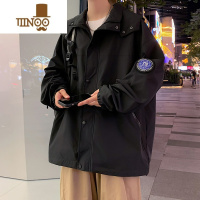 YANXU连帽冲锋衣外套男士美式潮牌感防风黑色工装夹克上衣服