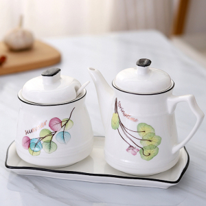 陶瓷调料瓶厨房家用醋壶酱油瓶油壶辣椒油罐味精盐调味罐组合套装 敬平 四季花-春夏