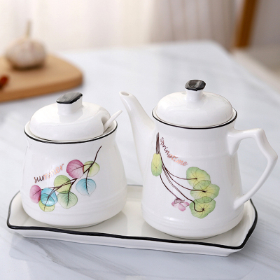 陶瓷调料瓶厨房家用醋壶酱油瓶油壶辣椒油罐味精盐调味罐组合套装 敬平 四季花-春夏