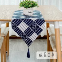 北欧桌旗 棉麻家用桌布电视柜长桌旗欧式茶几现代简约 藏蓝白条 30*240cm(适合180-200cm左右桌子茶桌柜子)