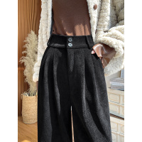 黑色西装阔腿裤女秋冬季加绒新款高腰垂感直筒休闲灯芯绒裤子_339